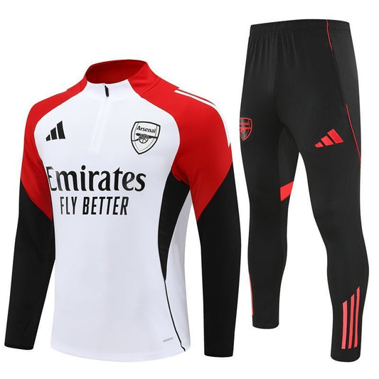 Strikers Club™ 2025/26 Arsenal White Red Premium Football Tracksuit