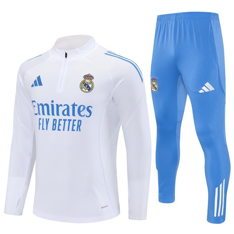 Strikers Club™ 2025/26 Real Madrid White Blue Premium Football Tracksuit